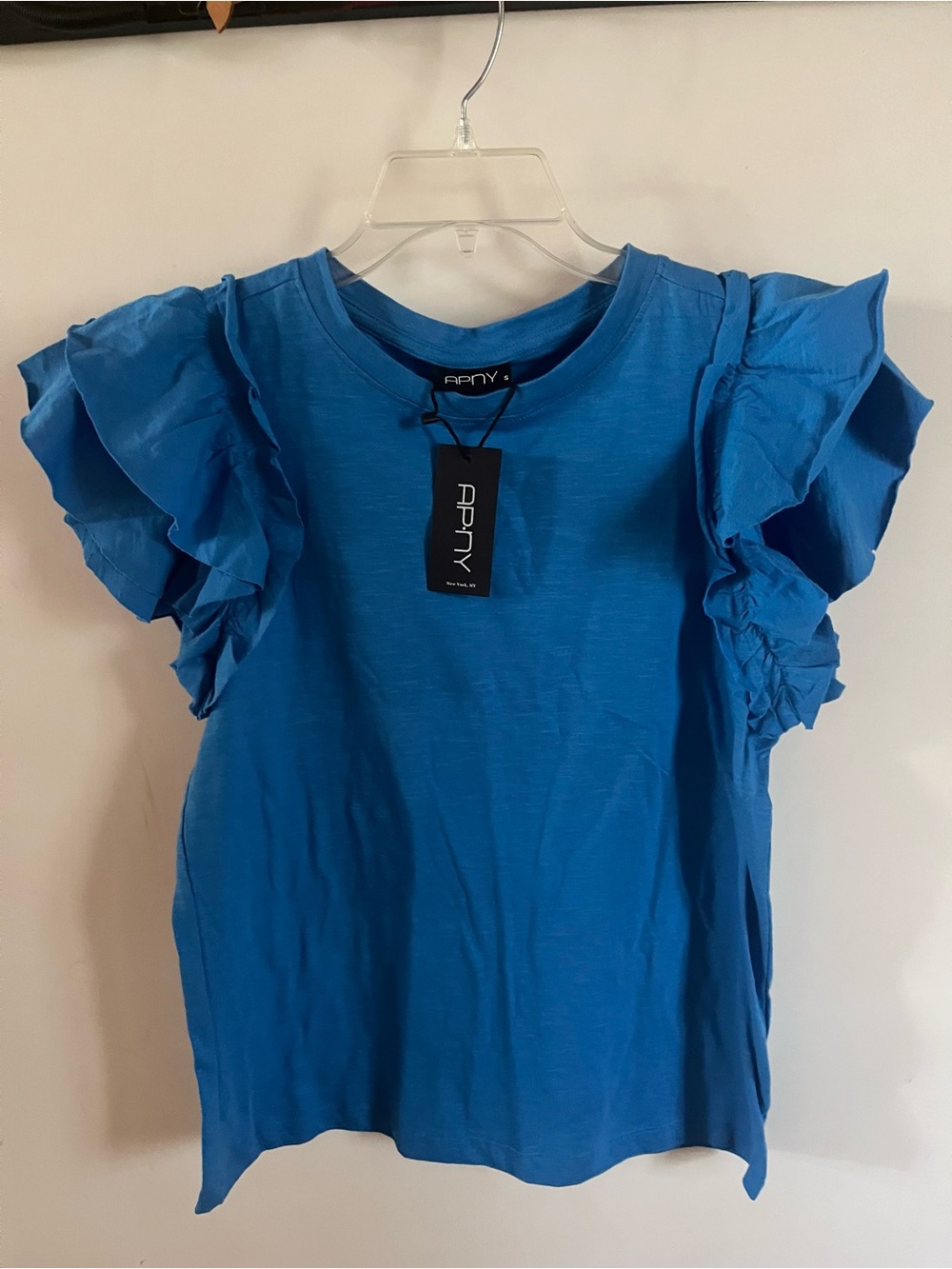 APNY Women's Blue Ruffle Sleeve Tee